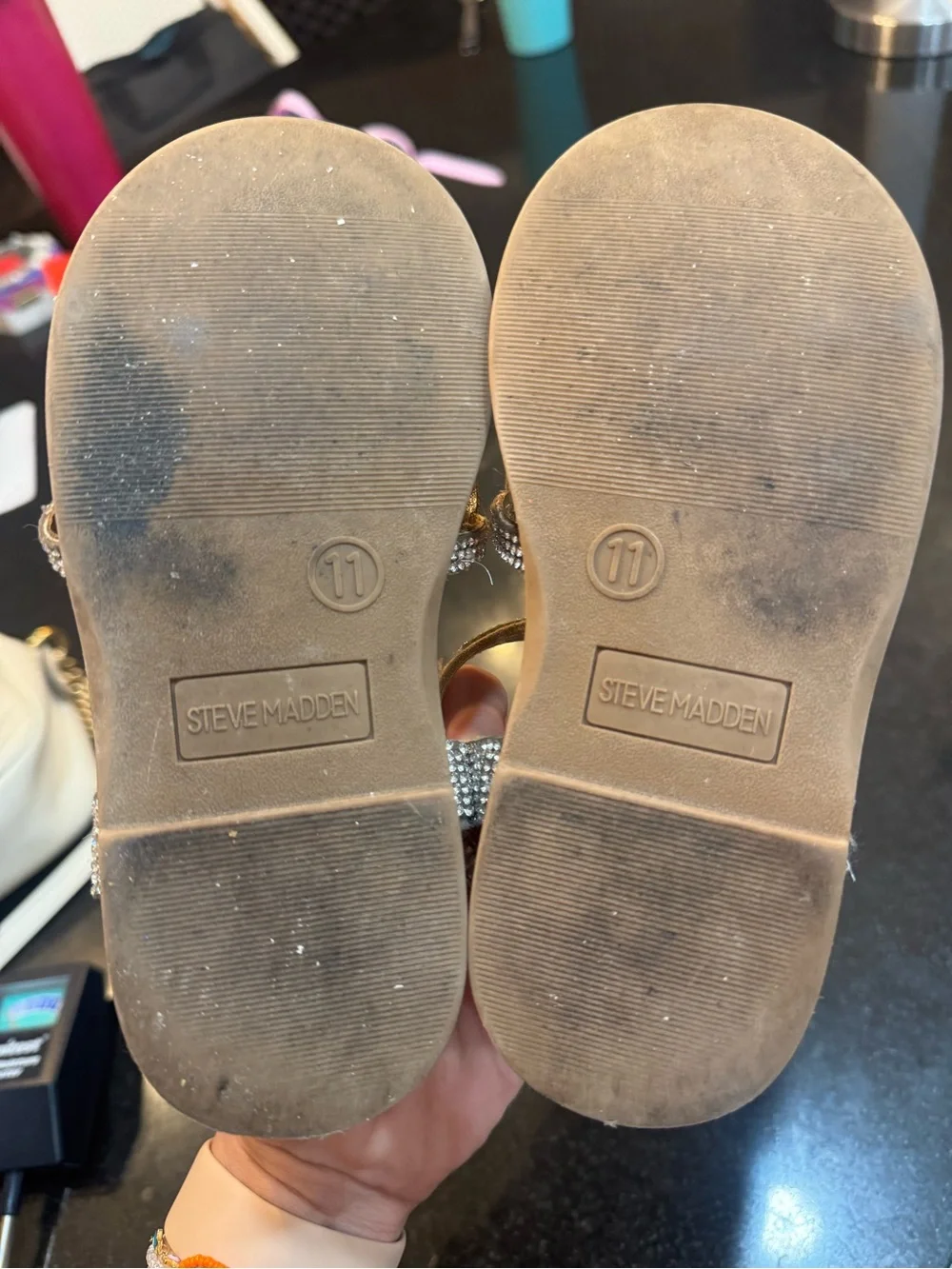 Steve Madden Kids Silver Rhinestone Flower Sandals